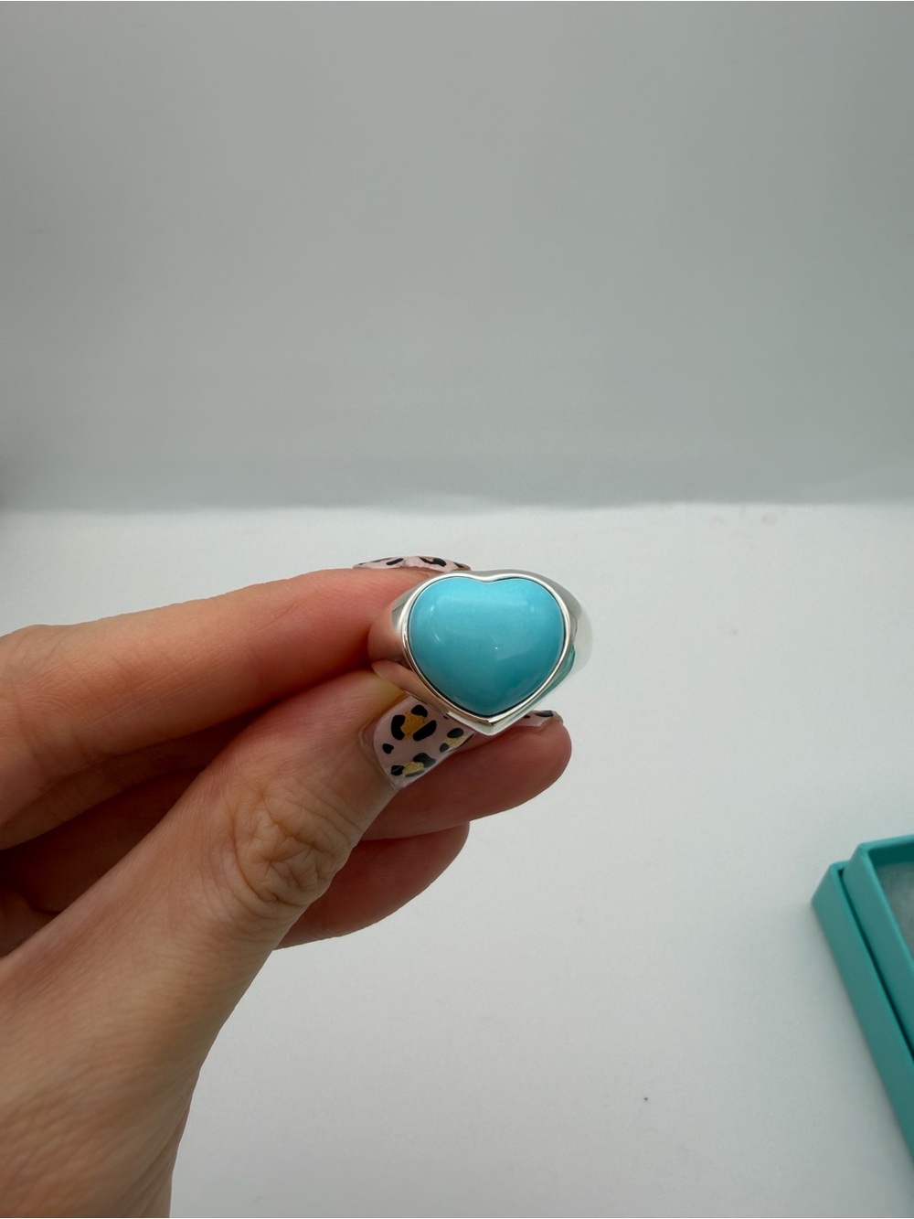 Tiffany & Co. New size 7.5 turquoise heart cabochon ring in sterling silver